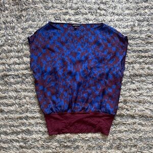 Express Blue and Burgundy Patterned Blouse Size S